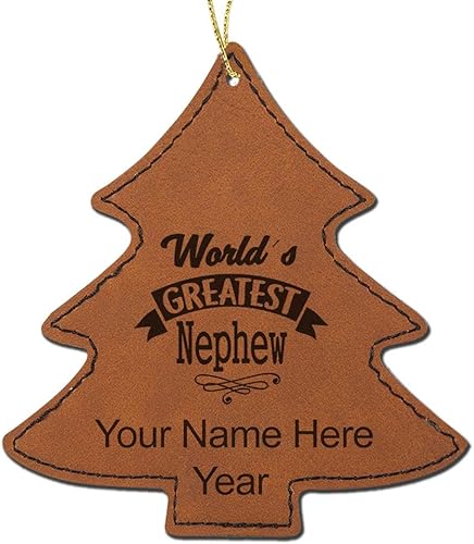 Miniatura 8 de LaserGram Personalized Christmas Ornament, World's Greatest Nephew, Faux Leather, Custom Laser Engraved Gift Idea (Tree Shape, Dark Blue) Dark