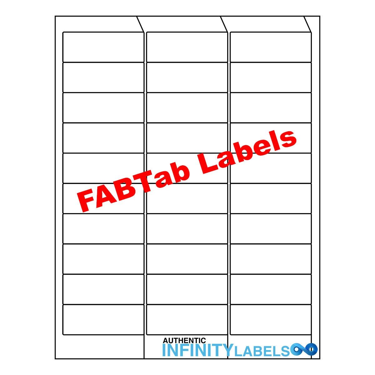 FABTab Sheeted Labels: 2-5/8" x 1" Standard White • 50 lb Paper • Removable Adhesive. 30 Labels per Sheet, 250 Sheets, for a Total of 7,500 Labels.