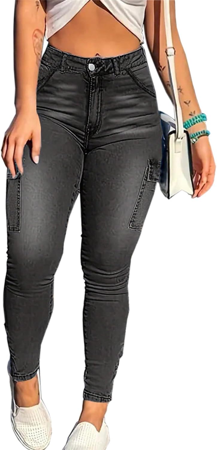Skinny Cargo Pants Women High Waisted Jeans Stretch Fashion Casual with Flaps 6 Poc...