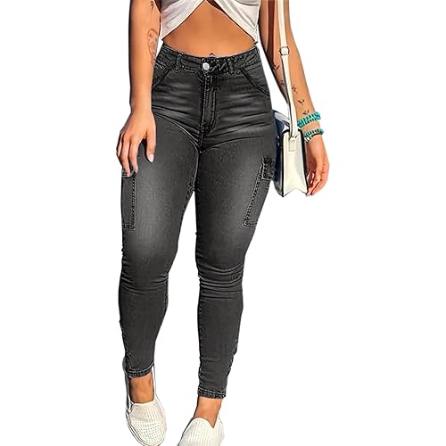Skinny Cargo Pants Women High Waisted Jeans Stretch Fashion Casual with Flaps 6 Pockets