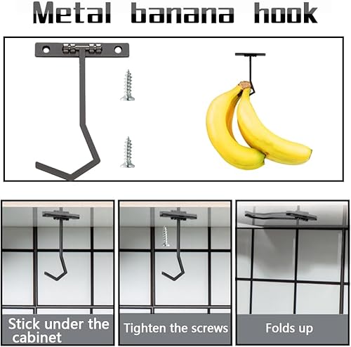 Miniatura 4 de Colgador de metal para plátanos, gancho para debajo del gabinete para plátanos u otros artículos de cocina. Mantén el plátano fresco (color pistola,