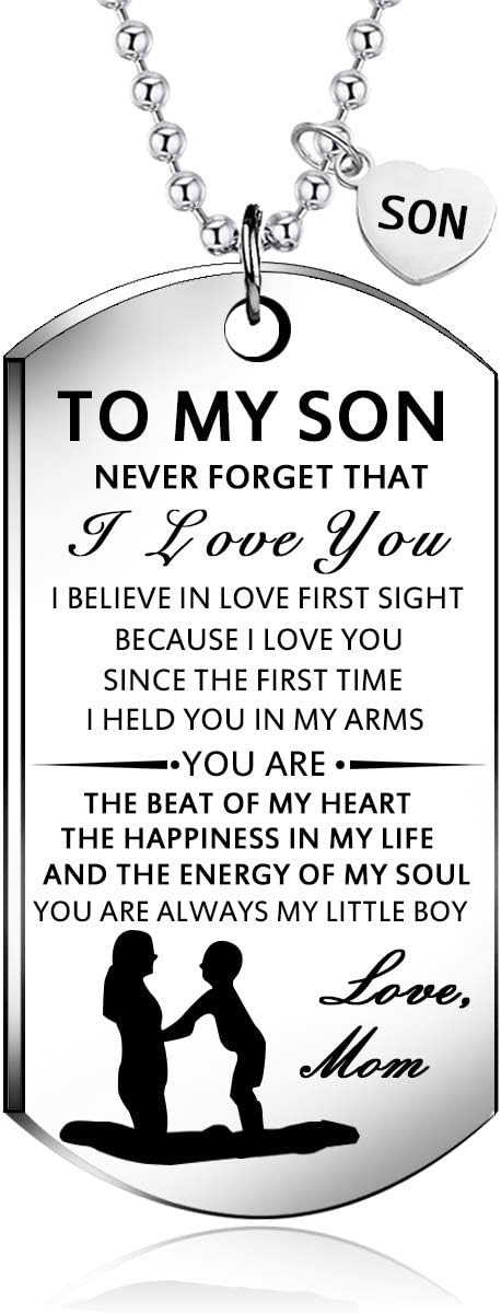 NOVLOVE Inspirational Birthday Gift to My Son from Mom Always Remember You are Braver Stainless Steel Dog Tag Necklace Pendant