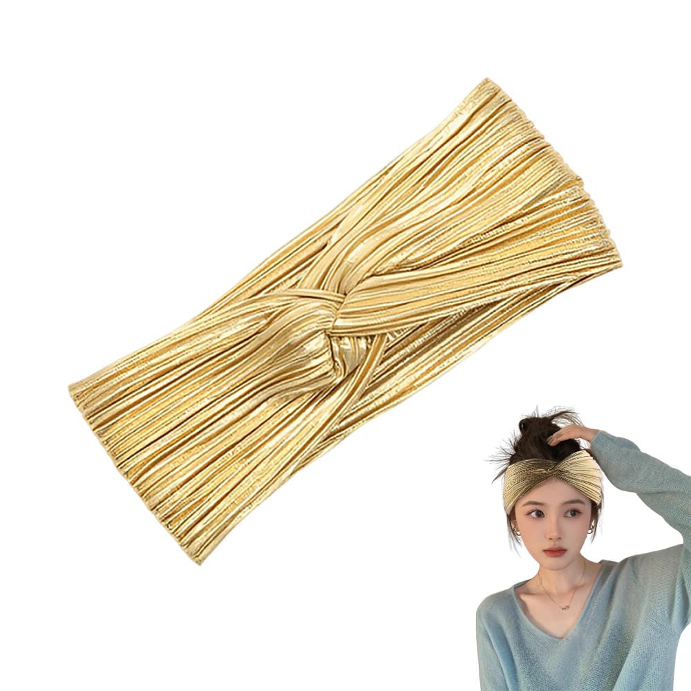 Floruvia Gold Wrinkle Knotted Headband Set,Stretchy Non-Slip Hair