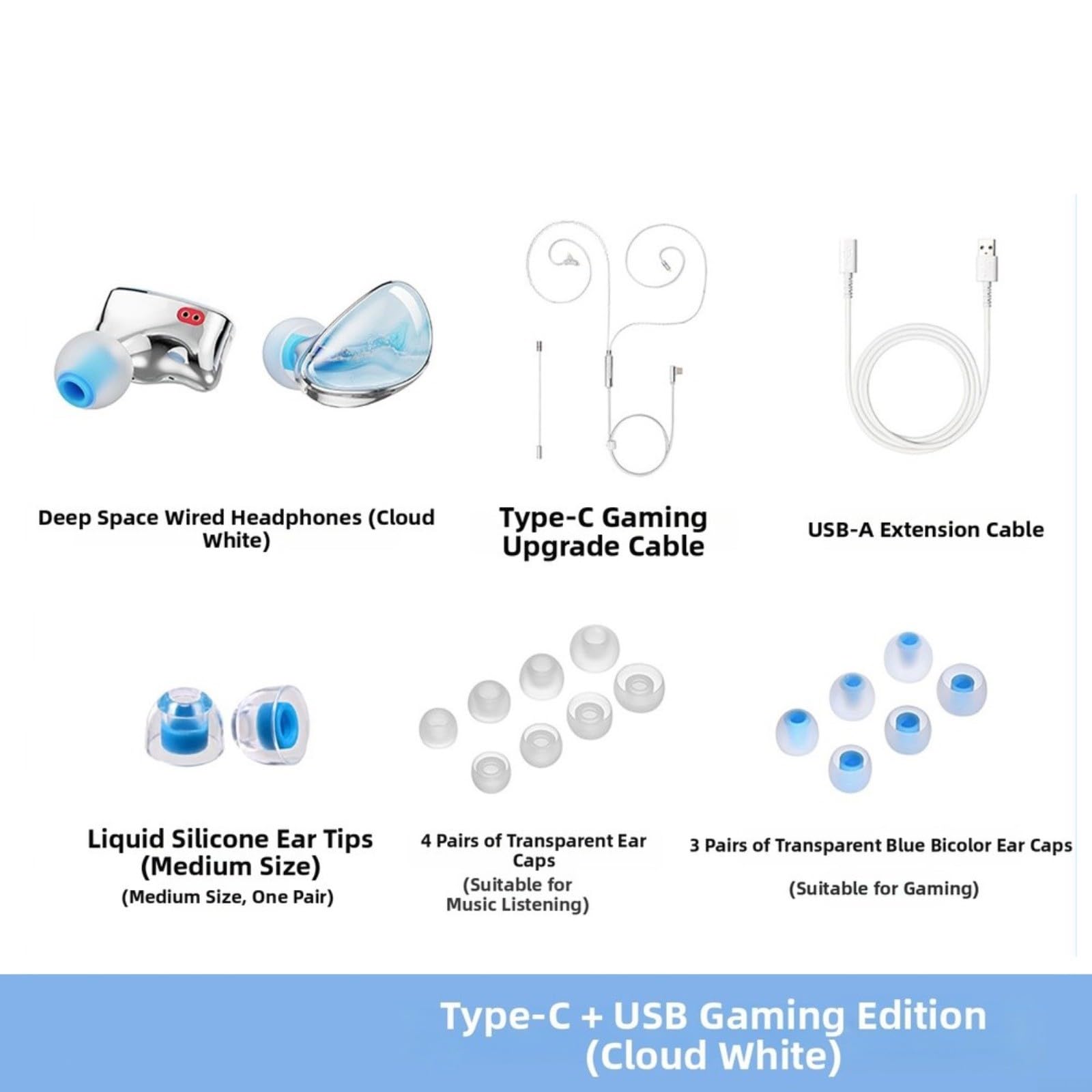 Cuffie da gioco in-ear cablate con suono surround virtuale 7.1 e bassi profondi, microfono con cancellazione del rumore, comodo design OFC placcato argento, lungo, azzurro (azzurro)