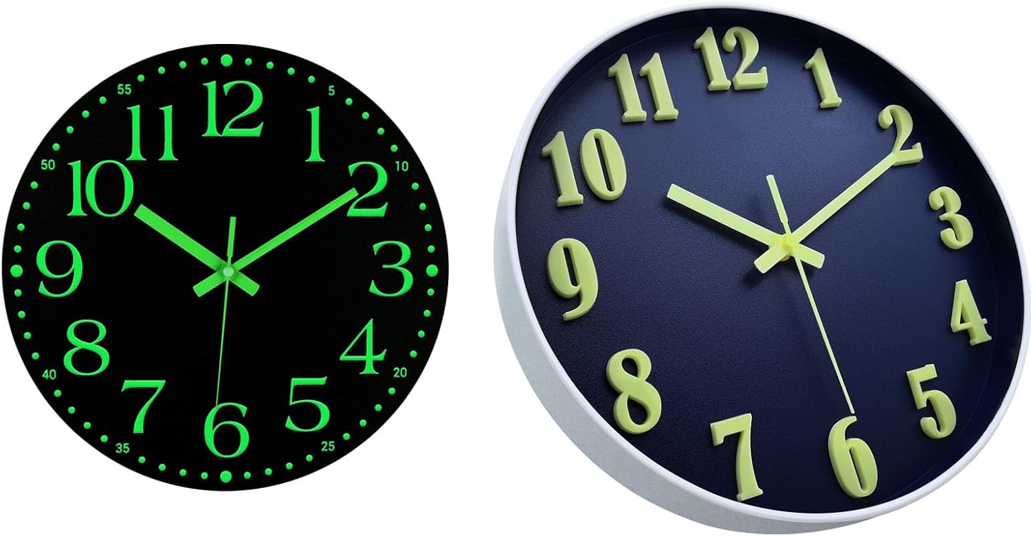 Amazon.com: JoFomp 2 Pieces 10 Inch Wooden Glow in The Dark Clock and ...