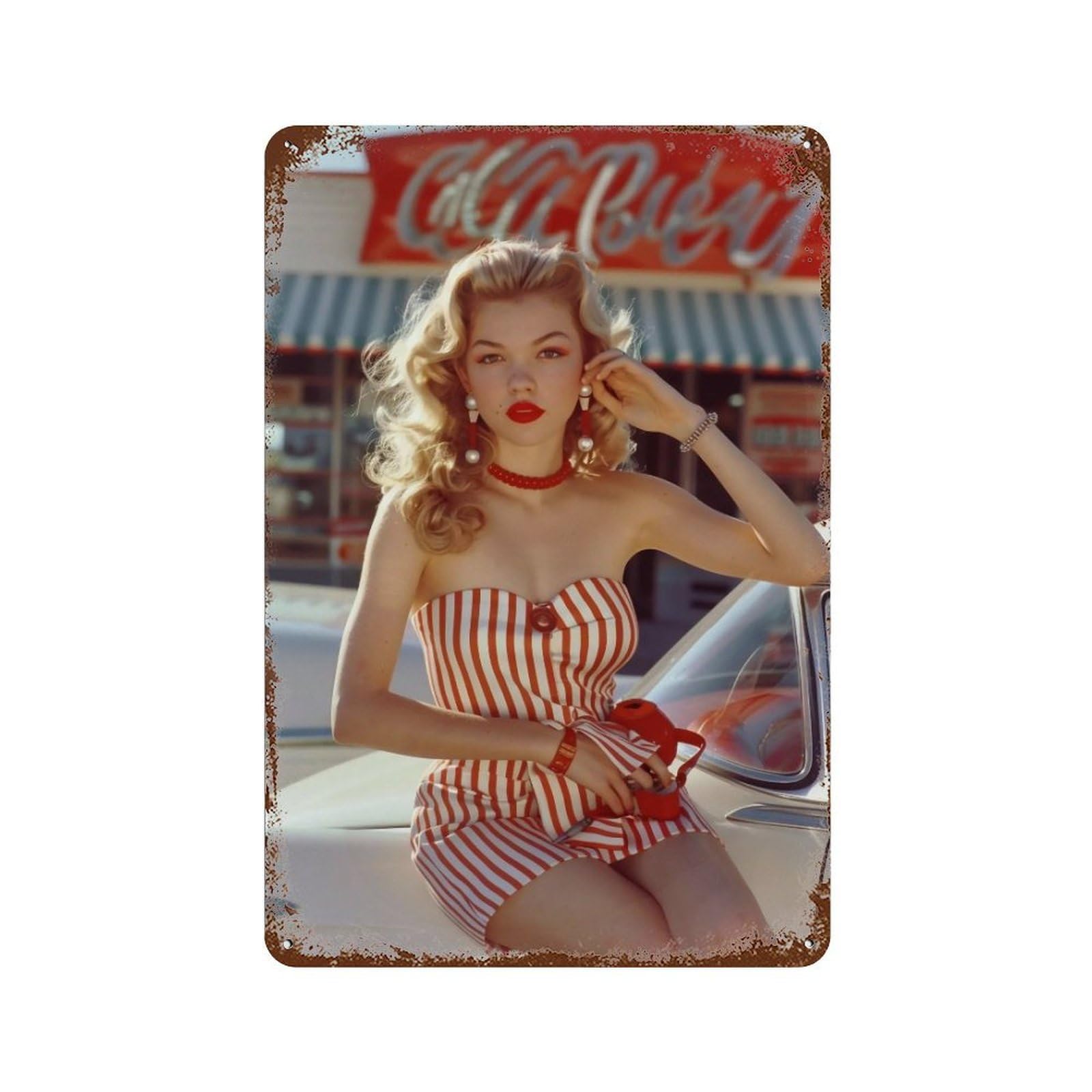 HDURYEYRYY 1950s Sunny Roadside Pin Up 02 Wall Retro Iron Vintage Art Metal Tin Sign Poster Modern Home Cofffee Club Art Bar Shop Decor 30x20cm