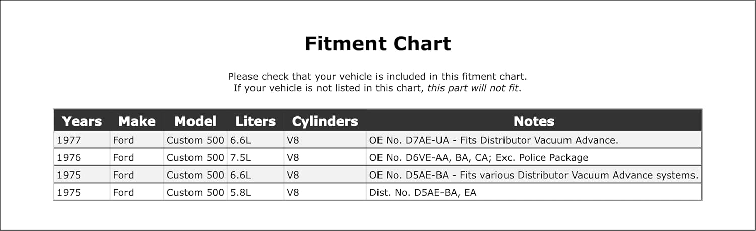 Distributor Vacuum Advance Compatible With Ford Custom 500 1977 1976 1975 P-2171383