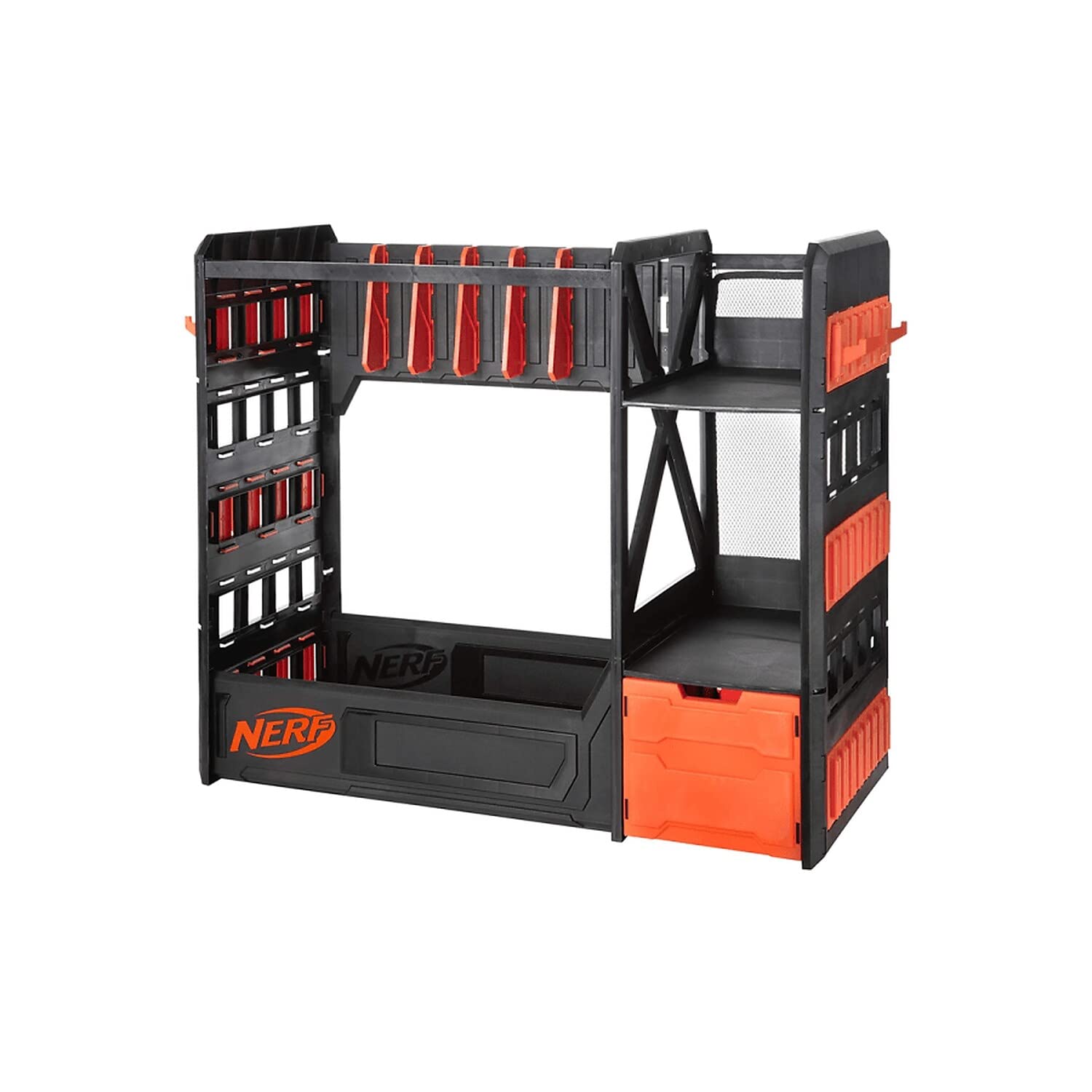Jazwares Nerf Elite Blaster Rack - Storage for up to Six Blasters, Including Shelving and Drawers Accessories, Orange and Black