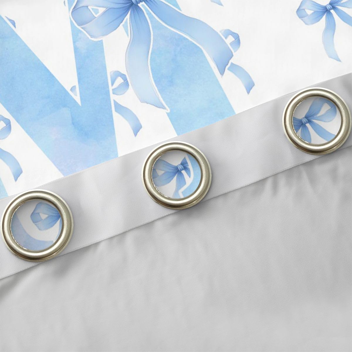 Feelyou Cute Blue Bow Blackout Curtains Personalized Initial M Darkening Drapes for Bedroom Living Room Decor Ribbon Bow Knot Thermal Insulated Shades Kawaii Window Treatments, 2 Panels 38 x 45 Inch image 5