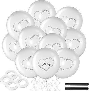 Geosar 100 Pcs Memorial Balloons 12'' Funeral Balloons 5 Roll Ribbons 2 Markers Personalized Memorial Balloons to Release in Sky Remembrance Latex Balloon for Condolence Celebrate of Life(White)