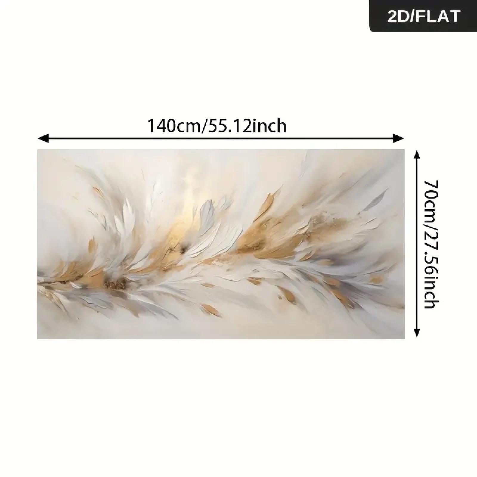 ZHAOLIN Grande toile murale élégante et moderne avec plumes grises dorées abstraites - Peinture contemporaine pour salon, chambre à coucher, 70 x 140 cm, sans cadre