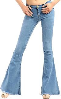 Women Mid-Rise Stretch Jeans Skinny Comfy Bell Bottom Jeans Comfort Fitted Flare Mopping Jeans