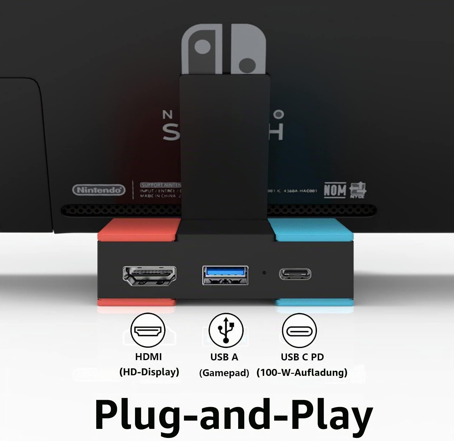 Switch TV Dock,Docking Station für Nintendo Switch/Switch OLED, Faltbare Typ C zu HDMI Adapter Switch Ladestation mit 4K HDMI Schnittstelle und USB 3.0 Port