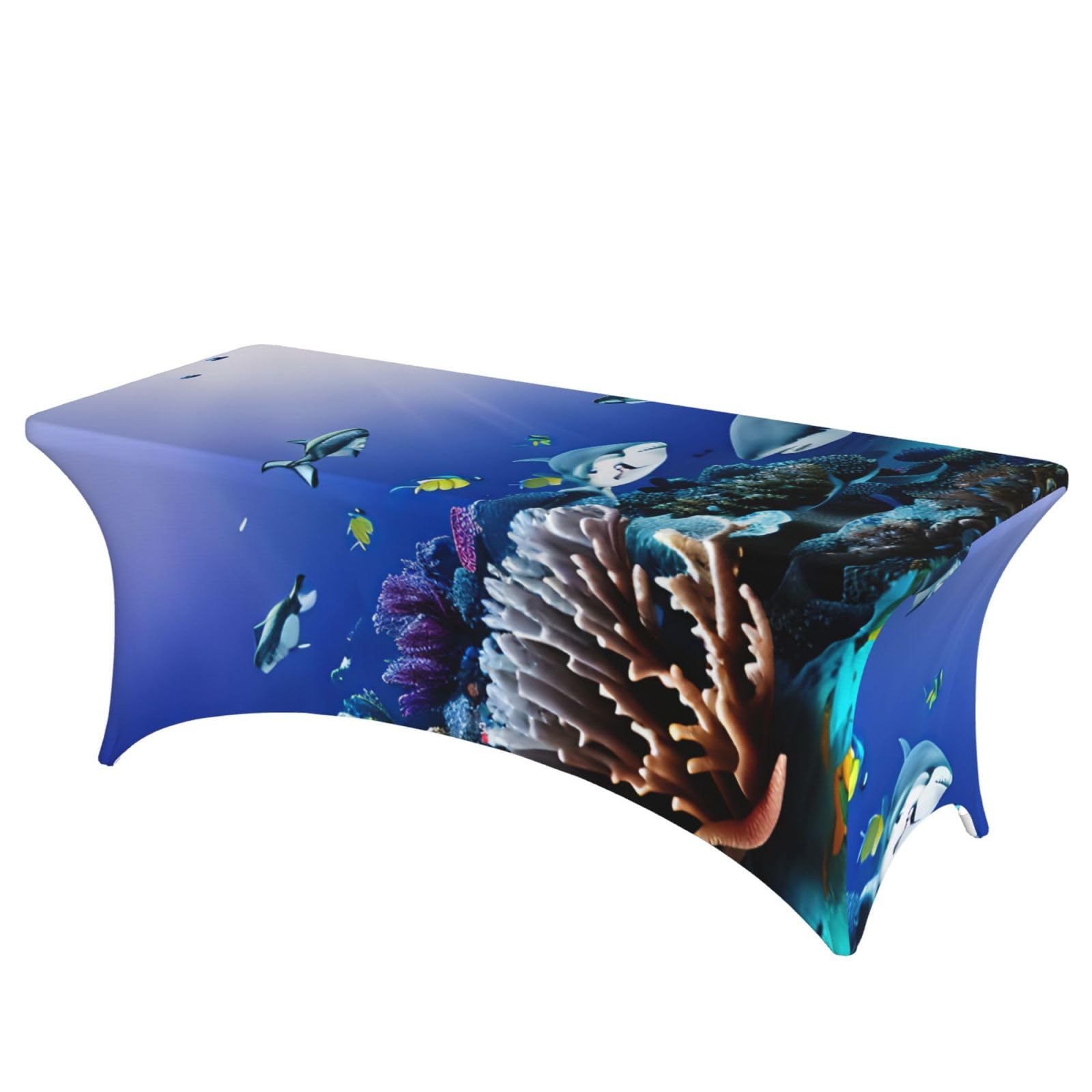 AYYQWE Shark Swimming Under The Sea Print Elastic Rectangular Tablecloth For Banquet Outdoor Picnics Office Table Cover