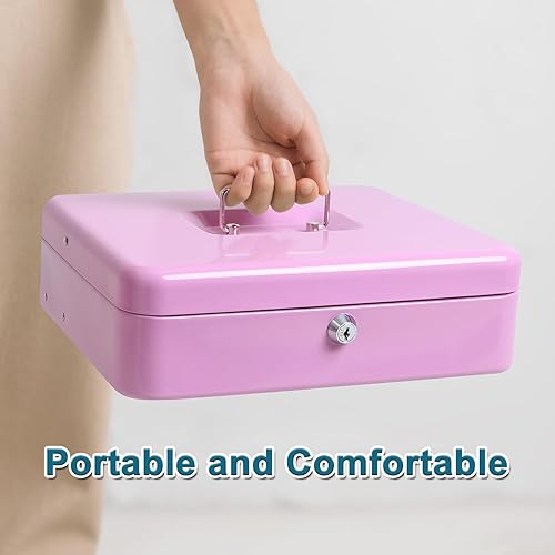 Vista 21 de Jssmst - Caja de efectivo de metal grande con bandeja de dinero,Caja de bloqueo Blanco con cerradura de combinación