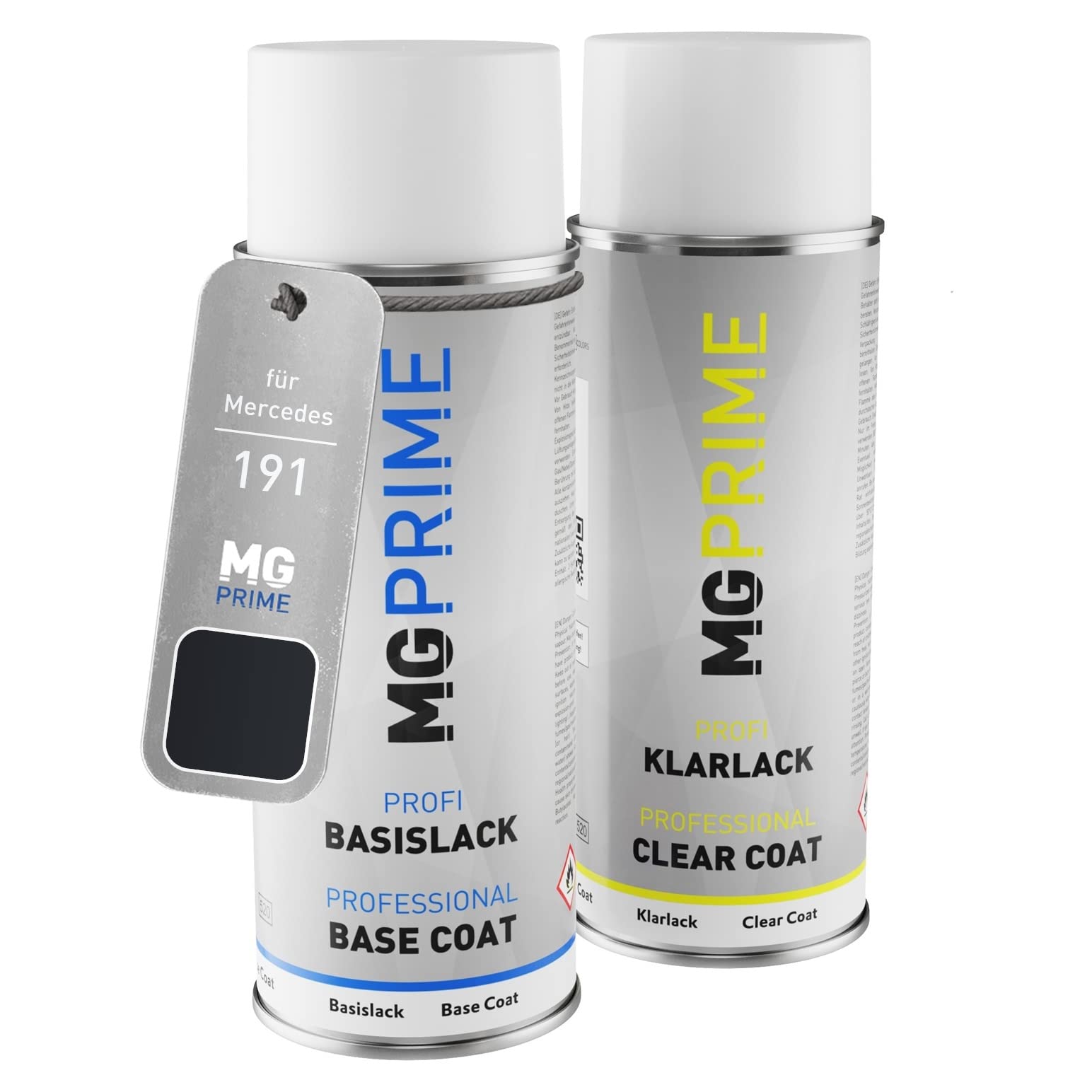 MG PRIME Vernice per auto Kit di bombolette a spruzzo per Mercedes 191/9191 Kosmosschwarz Metallic/Cosmos Black Metallic Vernice di base vernice trasparente 400ml