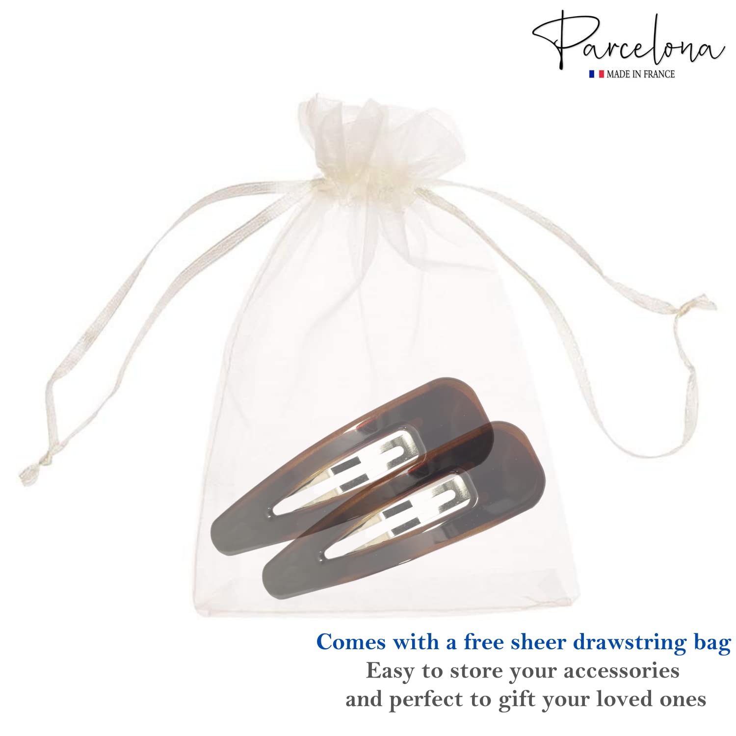 Parcelona French Clic Clac 3 1/4" Tortoise Shell Brown Celluloid No Slip Grip Snap Hair Clips for Women - Image 7