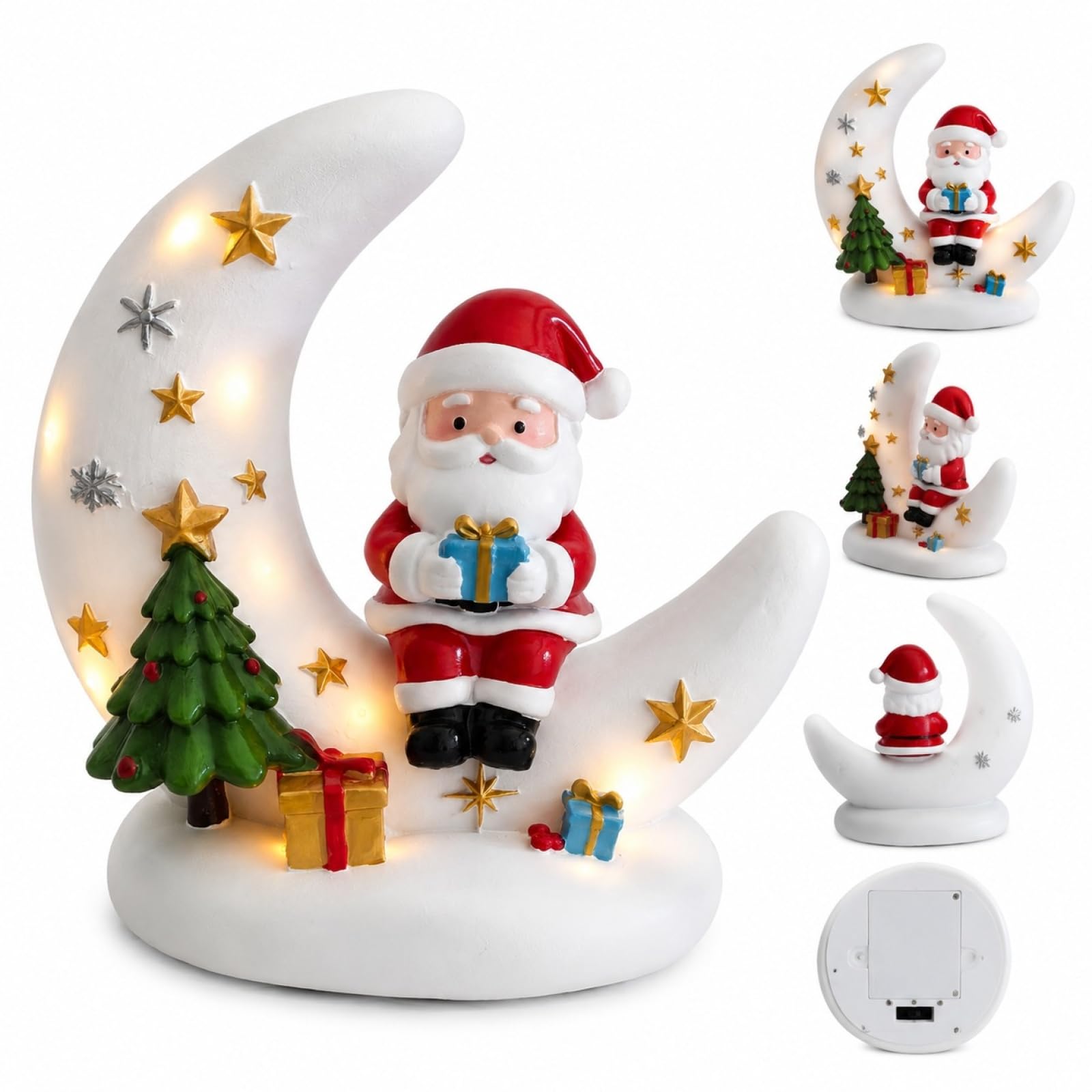 Moon LED Christmas Ornaments Santa Snowman Reindeer Tabletop Decor，A