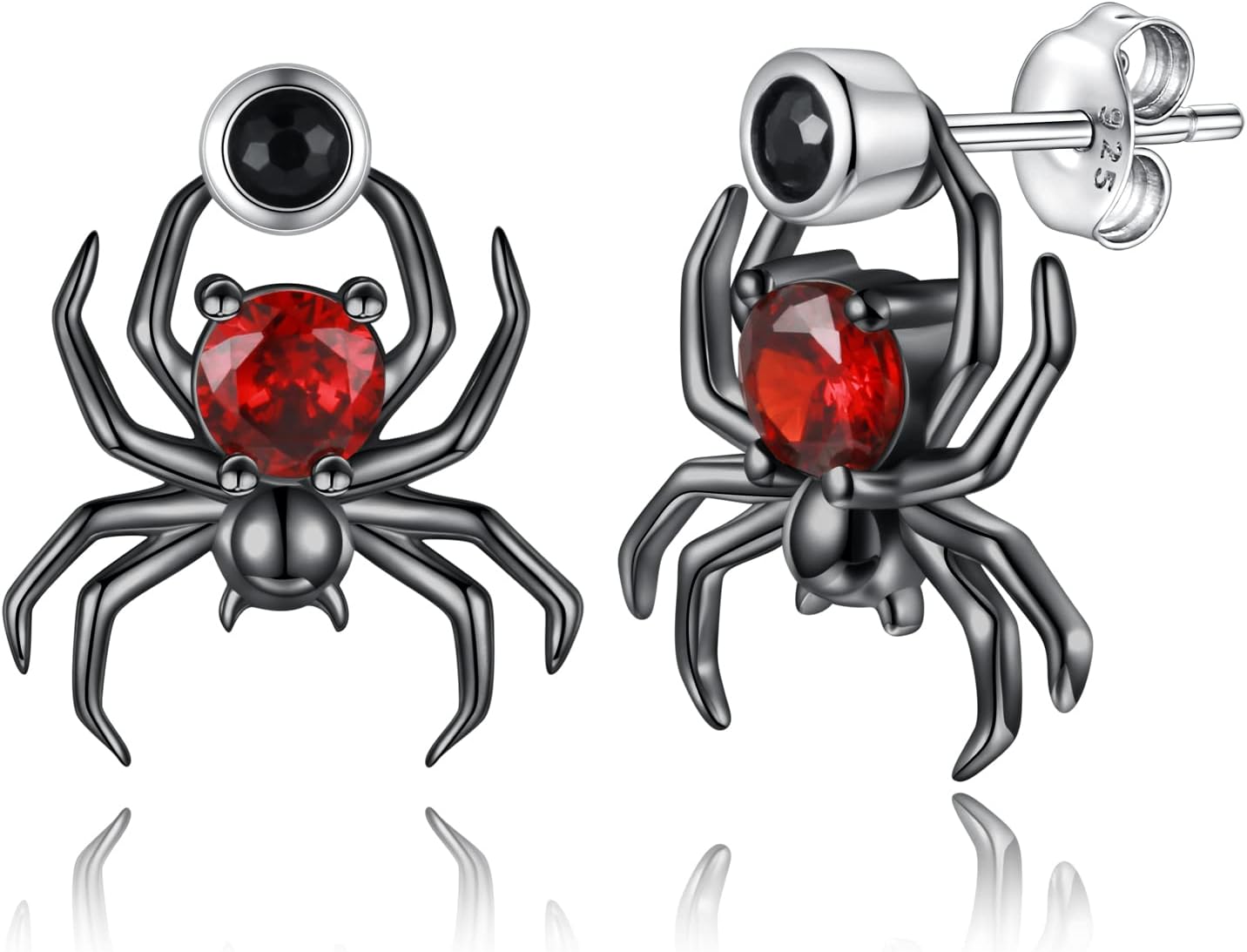 Sterling Silver Spider Stud Earrings Punk Red Cz Halloween Drop Dangle Earring Jewelry Gifts for Women
