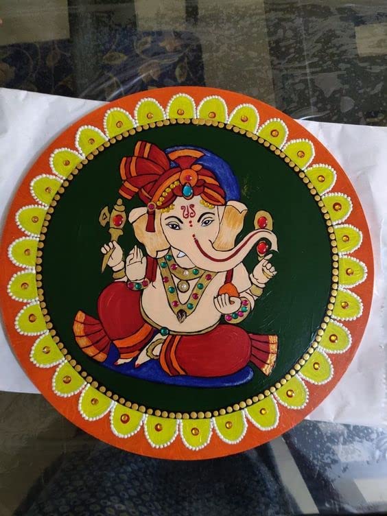Image of Adikala MDF Ganpati Ji Engraved Design Wall Plate Base With Frame Cutout For DIY Craft-Set Of 2