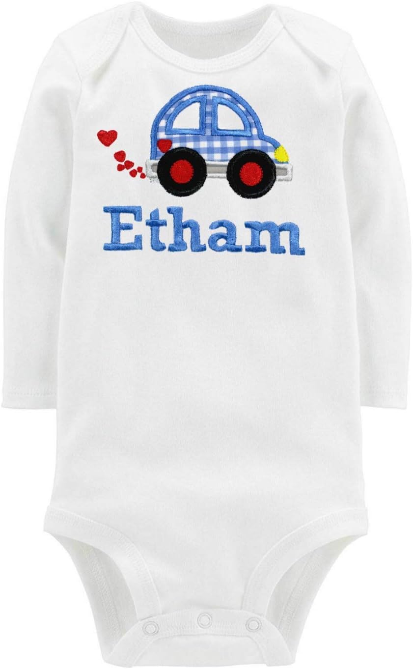 Embroidered Onesie Bodysuit for Baby Boys Personalized with Your Custom Name (18 Months Long Sleeve) White