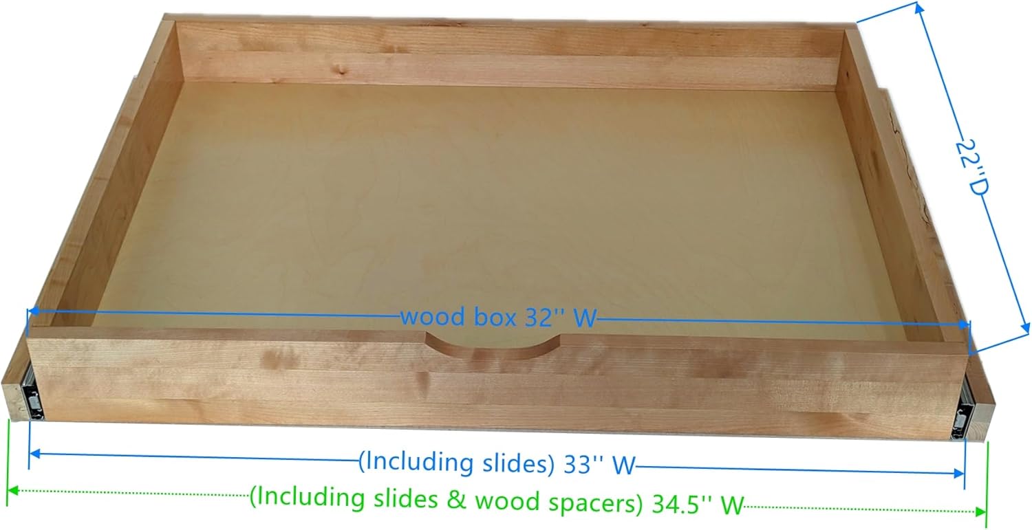 27''W * 22''D Pull Out Cabinet Tray, Soft Close Slide Out Wood Tray Organizer for Kitchen, Finished, Wood Drawer, Pull-Out Drawer, Cabinet Organizer