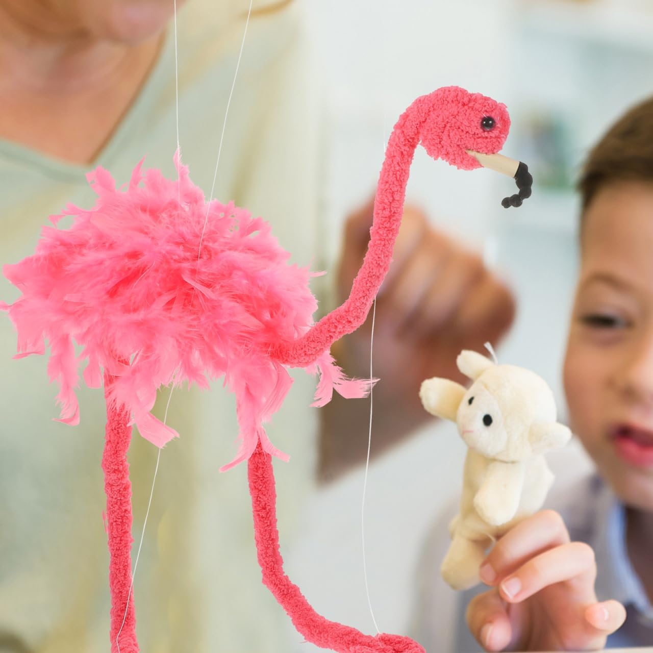 Toddmomy Flamingo Marionette Puppet with String Control, Plush Interactive Animal Puppet for Storytelling, Show & Performance, Kids & Adults Random Color