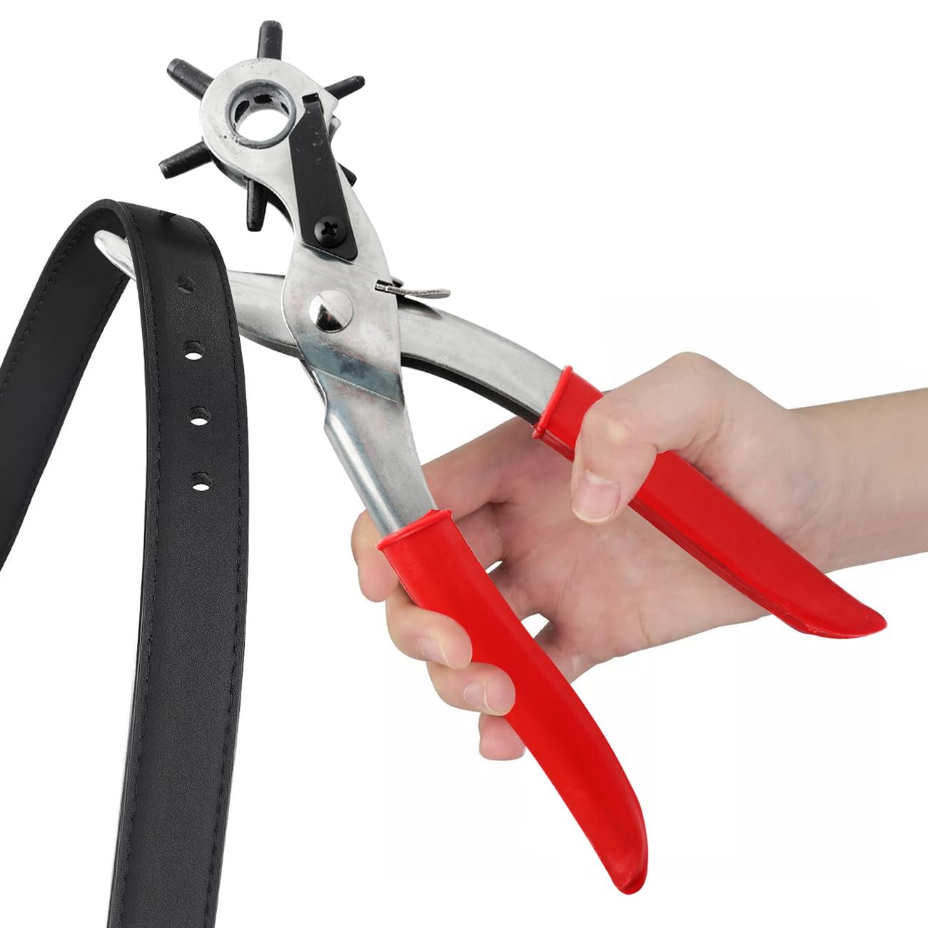 Leather Hole Punch Belts Super Heavy Duty Rotary Puncher, 6 Hole Sizes Maker Tool Watch Bands, Straps, Dog Collars, Saddles