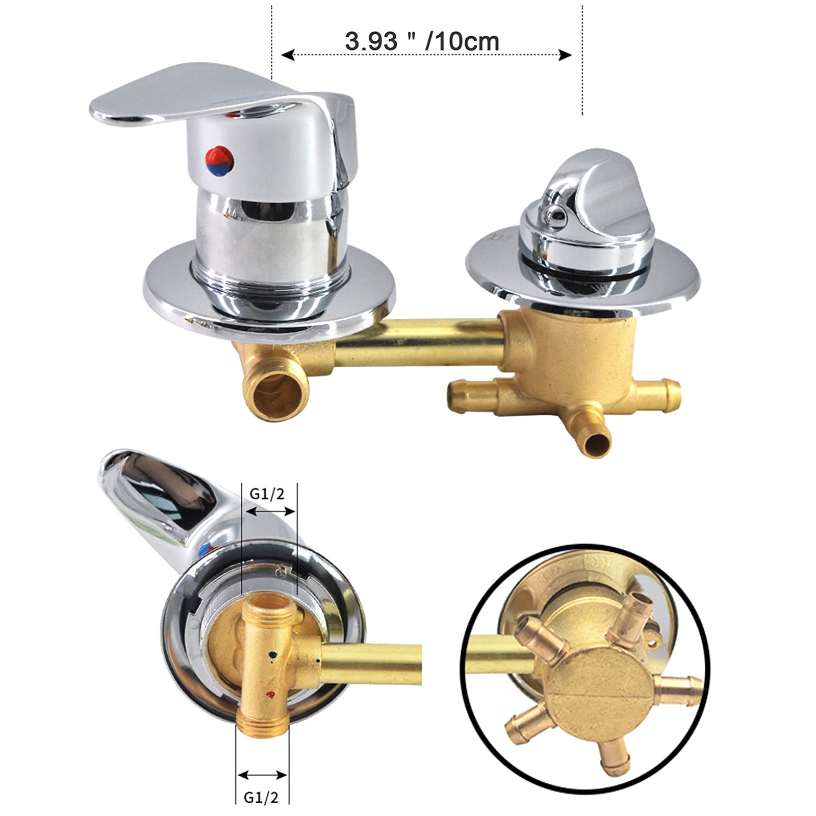 Válvula mezcladora de ducha de latón de 5 vías con desviador ajustable, interruptor de control manual para grifo caliente y frío (10 cm)