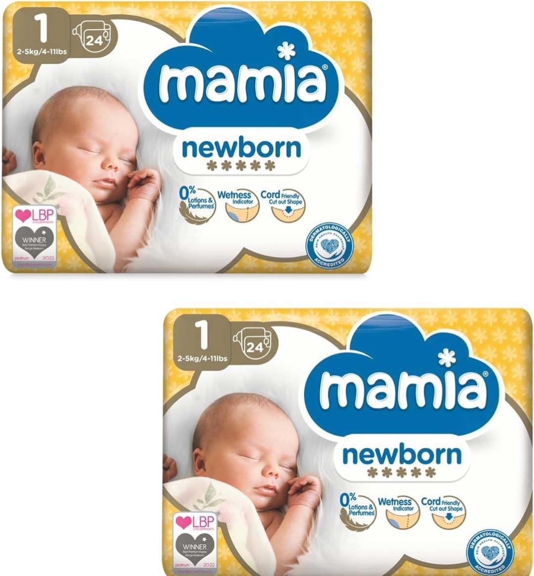 Bizzal Mamia Nappies, Size 1, Newborn, 48 Count, 2 Packs of 24