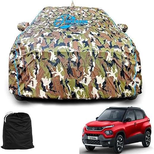 GARREGE® Tata Punch Car Body Cover Waterproof with Mirror and Back Antenna Pocket and Soft Cotton Lining (Full Bottom Elas...