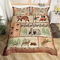 Bettwäsche Wolf Deer Wolf 100% Baumwolle Bettbezug 155x220,Boho Tribal Ethnische Bettwäsche Blau Weiß Gestreift