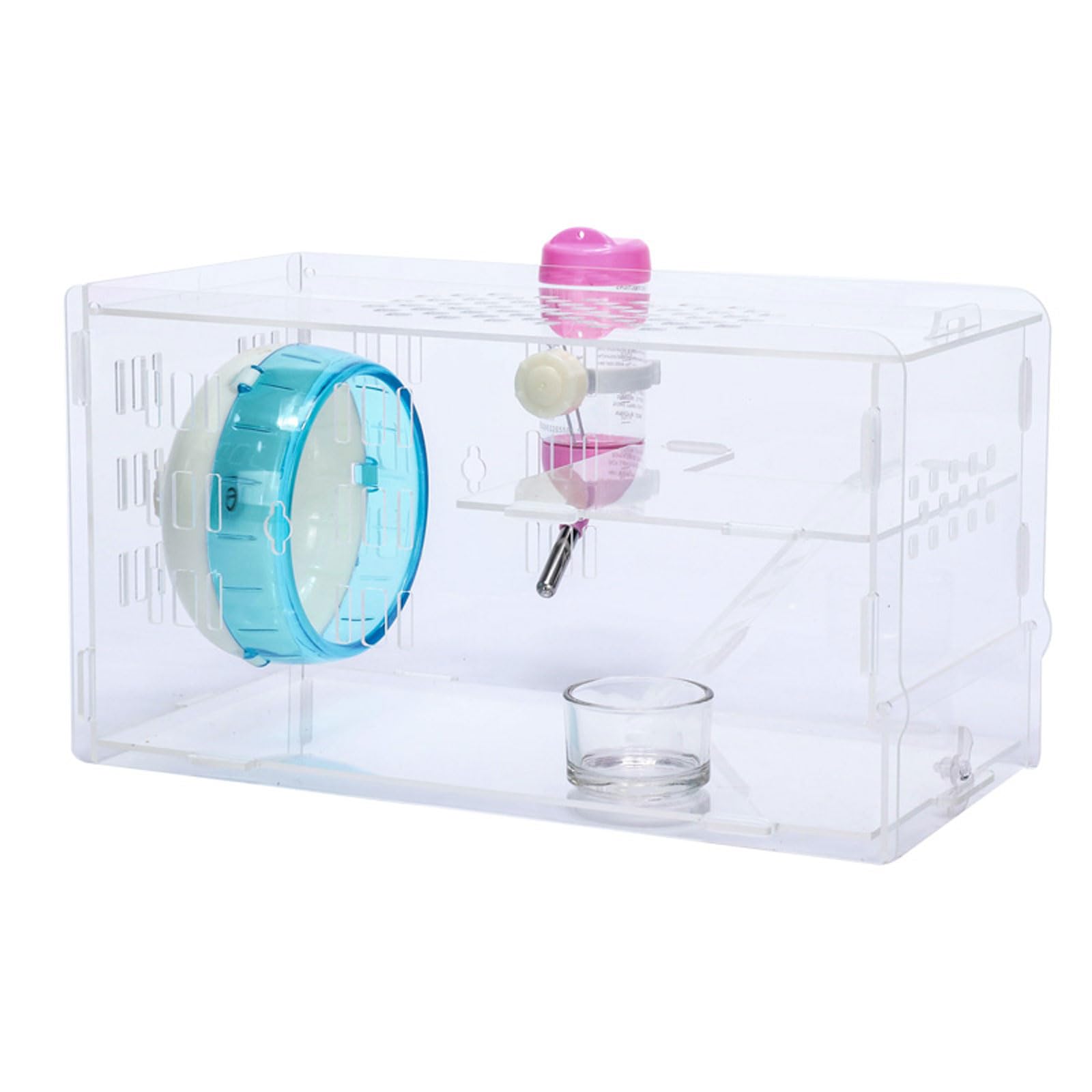 Jaula acrílica Transparente para hámster, Jaula de Animal PEQUEÑO, casa para hámster con Botella de Agua, Rueda para Correr, Escalera de Escalada, terrario Gerbil