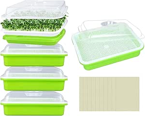 Legigo 5 Pack Seed Sprouter Trays with Lids- Soil-Free Cultivation Germination Tray, BPA Free Micro Greens Growing Trays Seed Sprouting Trays Kit with Germinating Paper for Wheatgrass, Beans and More