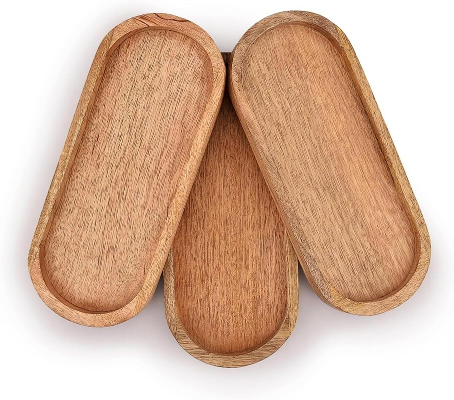 Premium Wooden Serving Tray Set of 3 | Natural Wooden Oval Tea & ...