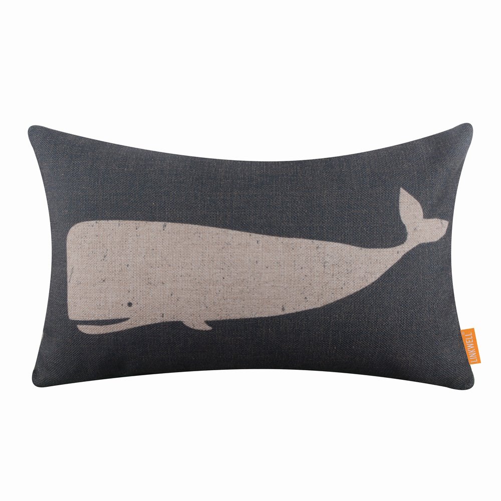 LINKWELL 20"x12" Modern Grey Whale Burlap Pillow Cover Cushion Cover CC1443