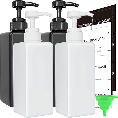 Dispensador de jabón con etiquetas impermeables, dispensador de jabón de manos de plástico grueso para baño, botellas de líquido para lavar platos