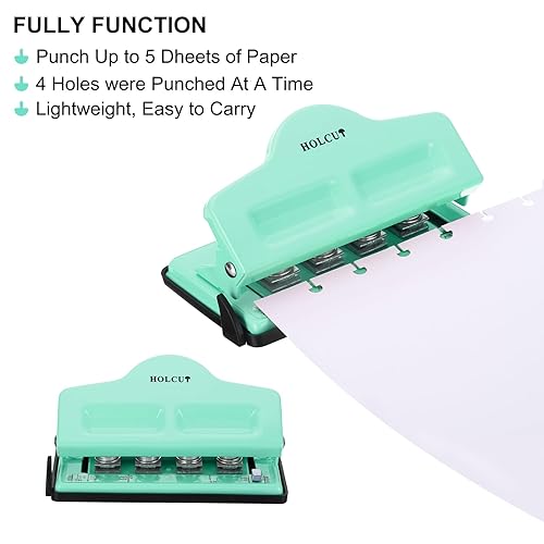 Miniatura 3 de PATIKIL Perforadora de agujero de disco de hongos, perforadora de 4 agujeros para planificador encuadernado en disco, perfora hasta 5 papeles (verde