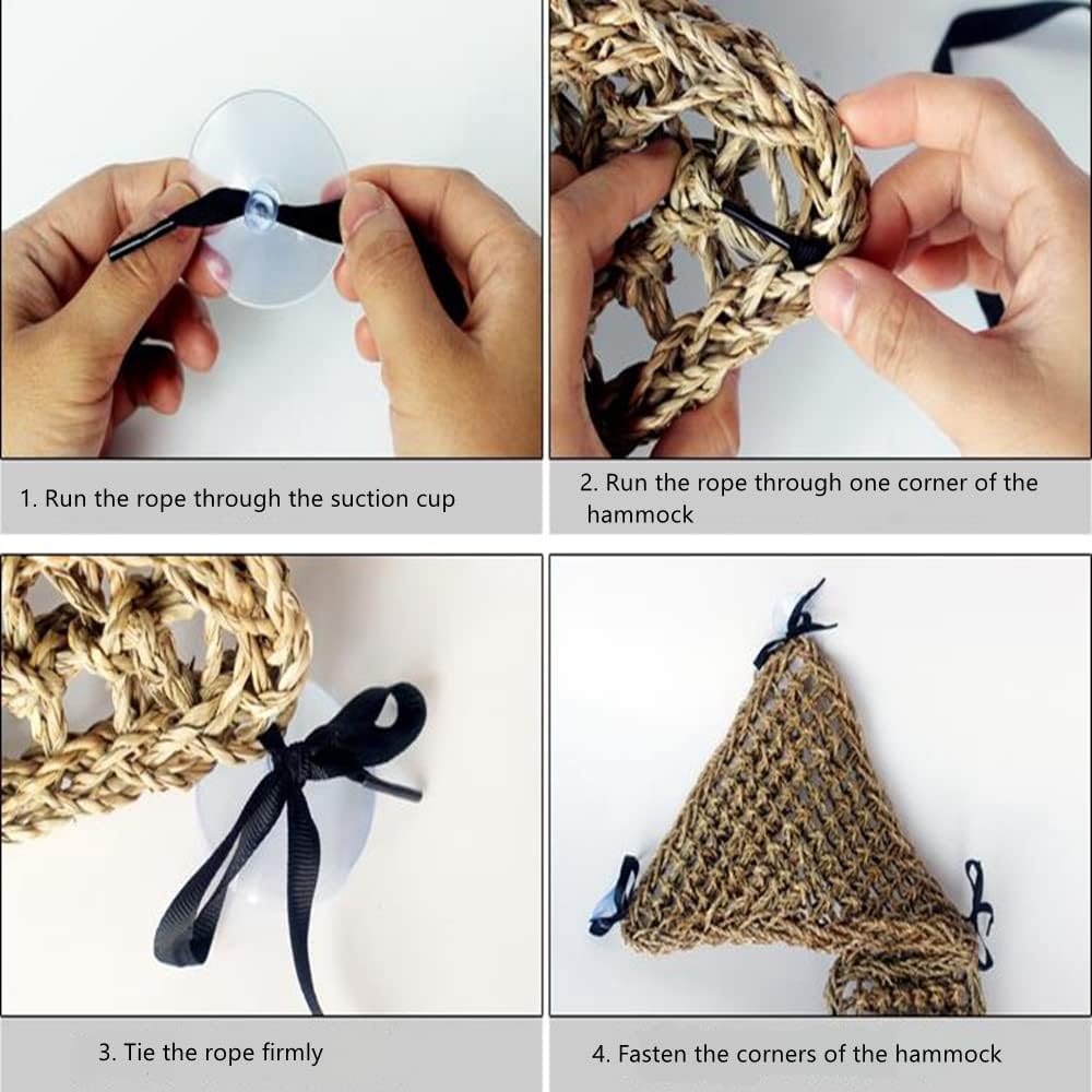 Reptile Hammock Natural Seagrass Woven Reptile Hammock Wall-Mounted, Triangle Pet Recliner for Tortoise/Frog/Iguana/Bearded Dragon? Easy to Disassemble (Medium)