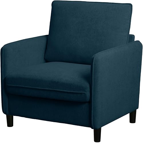 Modern Mid-Century Accent Chair with Smart LED, Soft Teddy Fabric Reading Armchair & Thick Cushion, Solid Wood Legs - 30" Wide Blue for Living Room & Bedroom