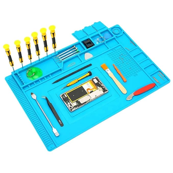 Breewell® Anti-Static Non-Slip Magnetic Silicone Repair Mat, Multi Work Station Soldering Mat (45 x 30 cm)| Blue