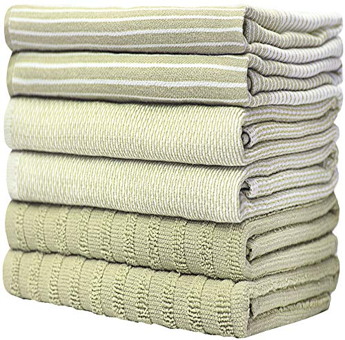 Premium Kitchen Towels (20”X 28”, 6 Pack) | Large Cotton Kitchen Hand Towels | Dish Towels | Flat & Terry Towel | Kitchen Towels | Highly Absorbent Tea Towels Set With Hanging Loop | Sage Green #TOP5