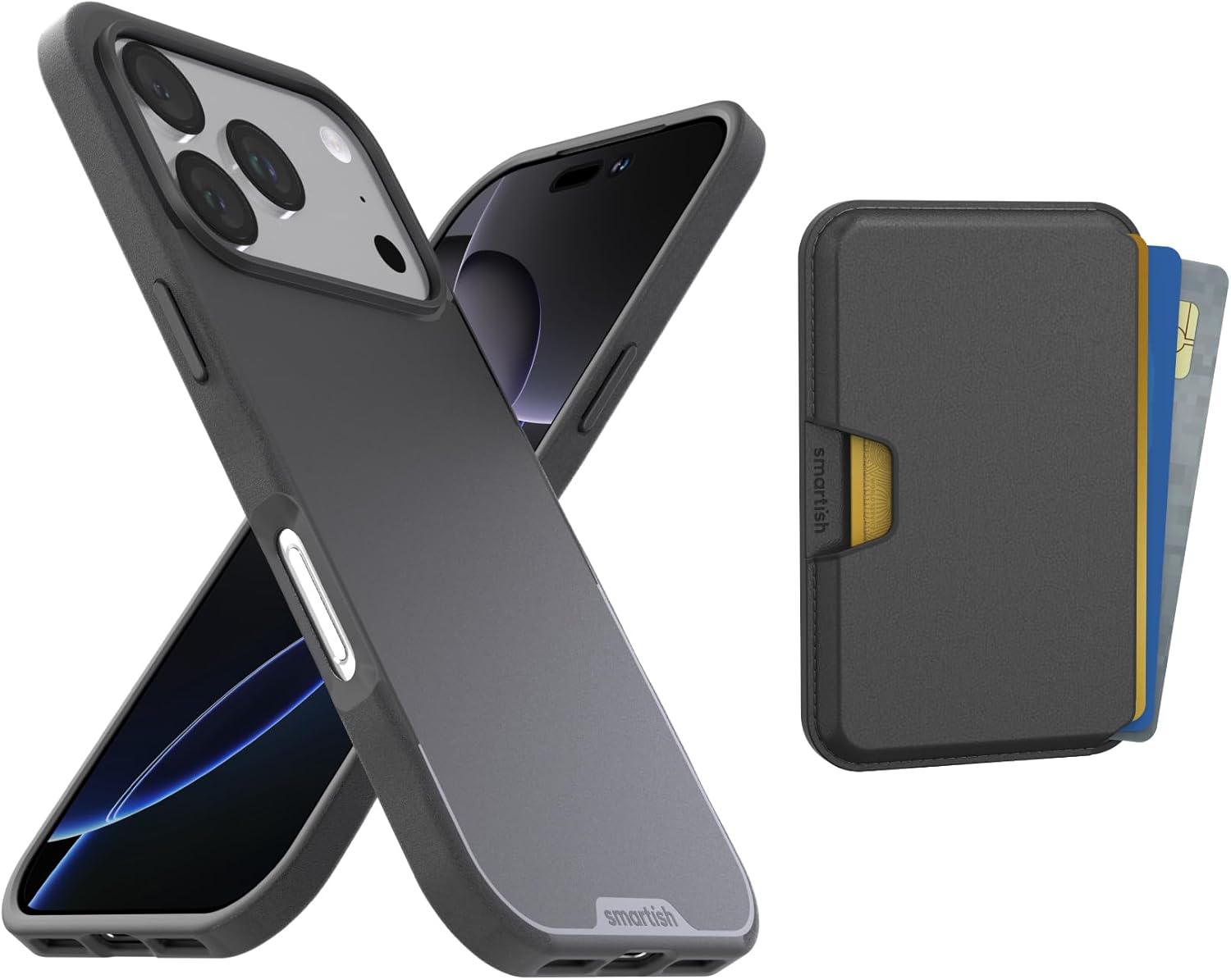 Smartish® iPhone 17 Pro MagSafe Case + MagSafe Wallet - Magnetic Slim Case - Thin Grip Cover with Detachable Wallet - Magnetic Card Holder for Apple iPhone 17 Pro - Black Tie Affair