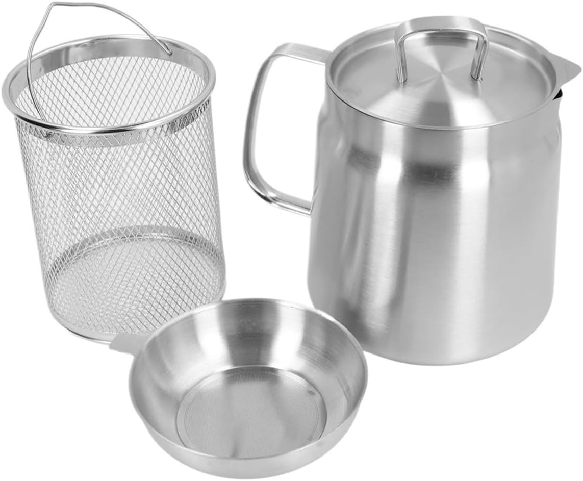 オイルストレーナーポット 304ステンレススチールフィルター 大容量ハンドル付きグリースコンテナ 収納缶付き(2L)