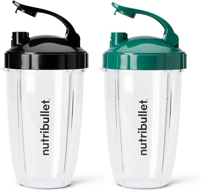 Vasos Nutribullet 24 oz con tapas flip-top (Negro/Verde) miniatura 2