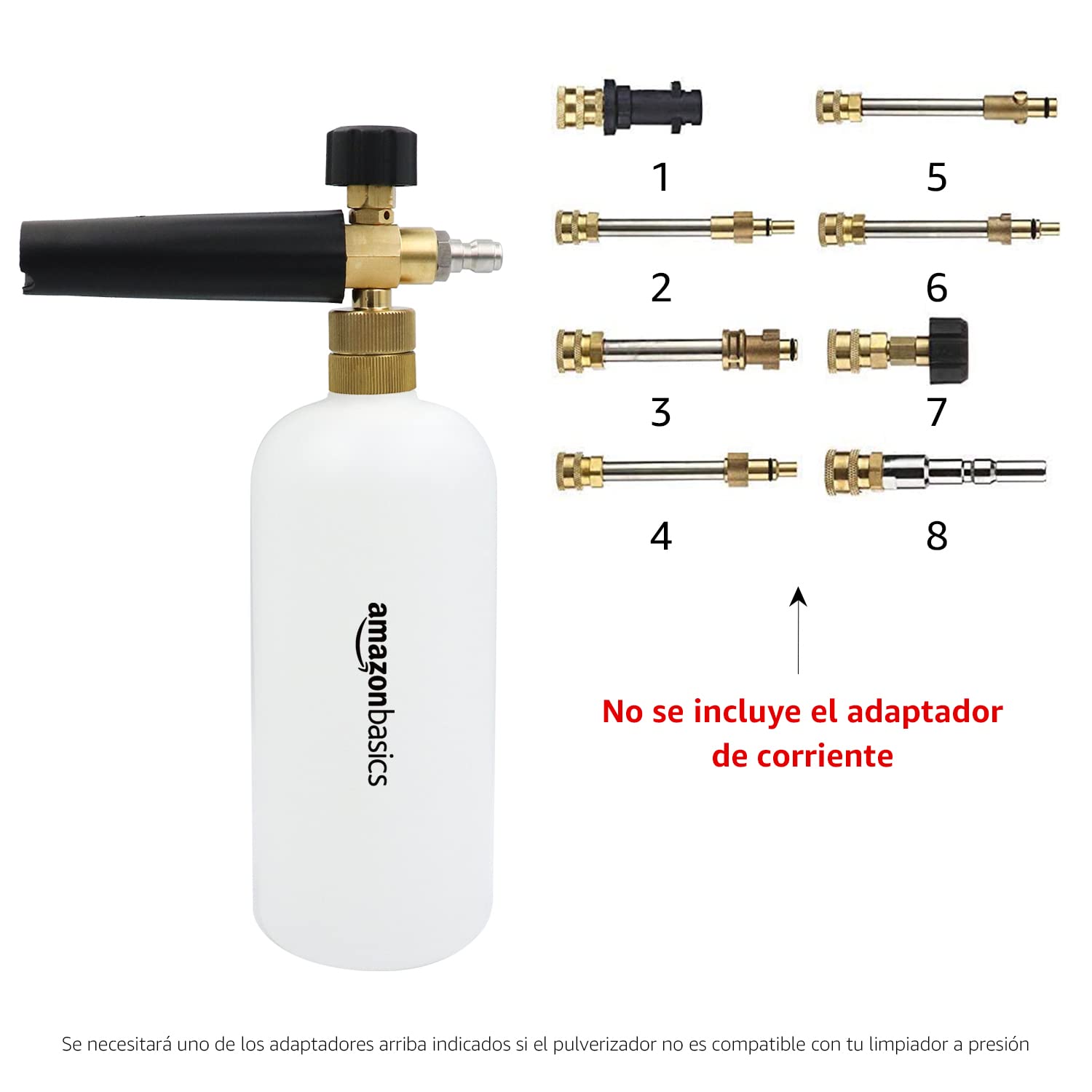 Amazon Basics Cañón de espuma con conector rápido de 0,6 cm para lavadora a presión, 1 litro