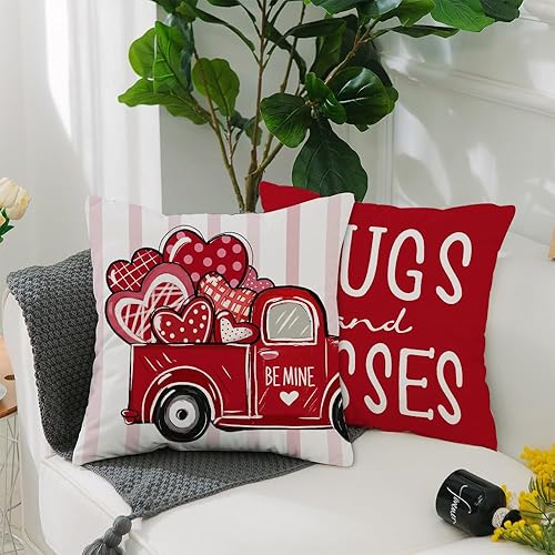 Miniatura 3 de Juego de 4 fundas de almohada para el día de San Valentín de 18 x 18 pulgadas, decoración de San Valentín, diseño de lunares rojos, corazones,