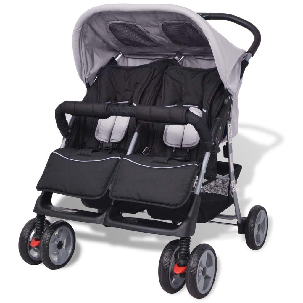 Tidyard Passeggino Carrozzina Gemellare Bimbini Pieghevole in Acciaio,Carrozzina Gemellare Pieghevole,Passeggino Doppio,Passeggino Pieghevole,Carrozzina Doppio 93x68x103 cm Carico 2x15 kg