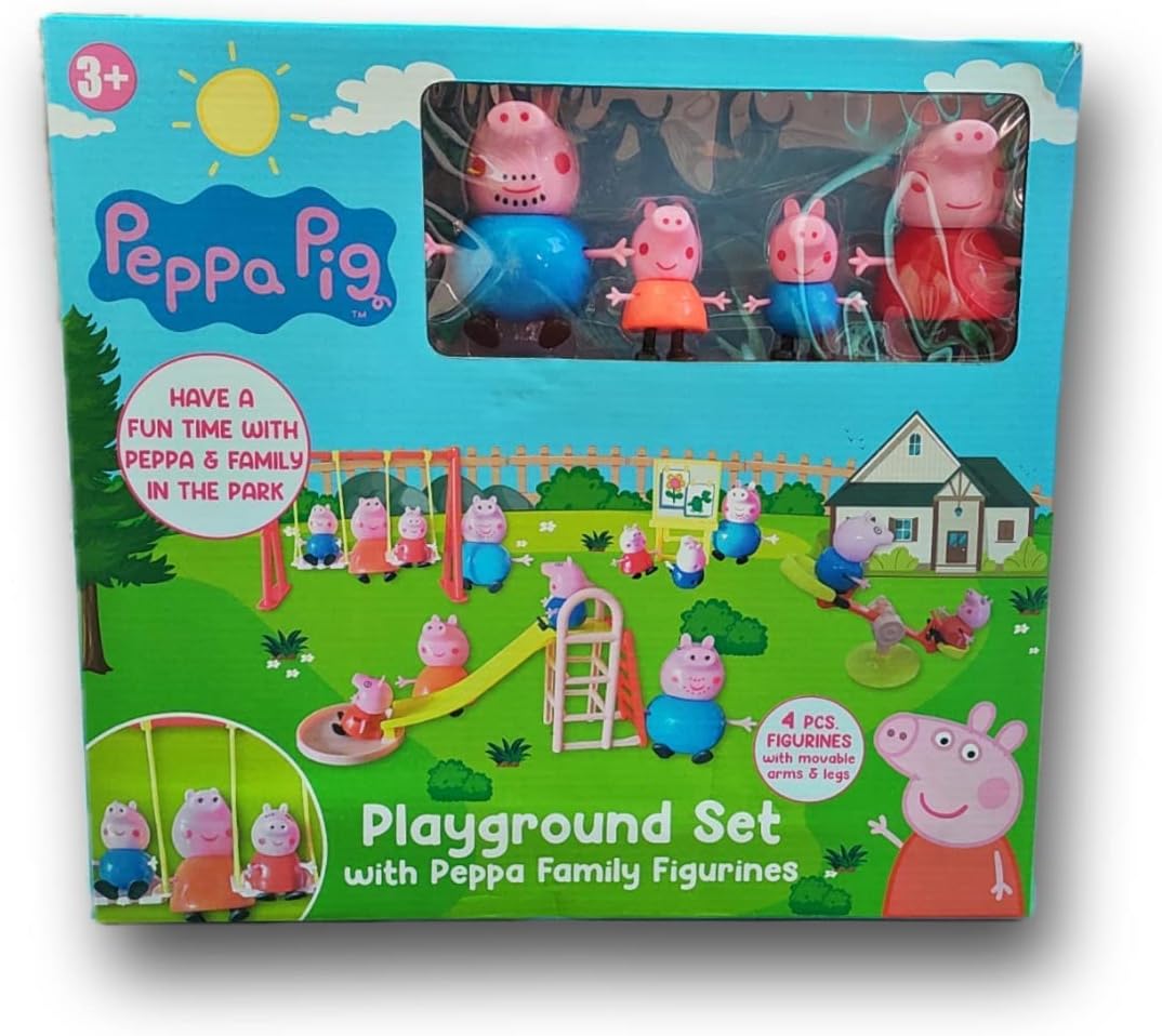 Happiesta Peppa Pig Playground Set with Peppa Pig Family Figurines,Slide,Swing,See-Saw,Easel Sets Pieces for Kids, Pack of 1