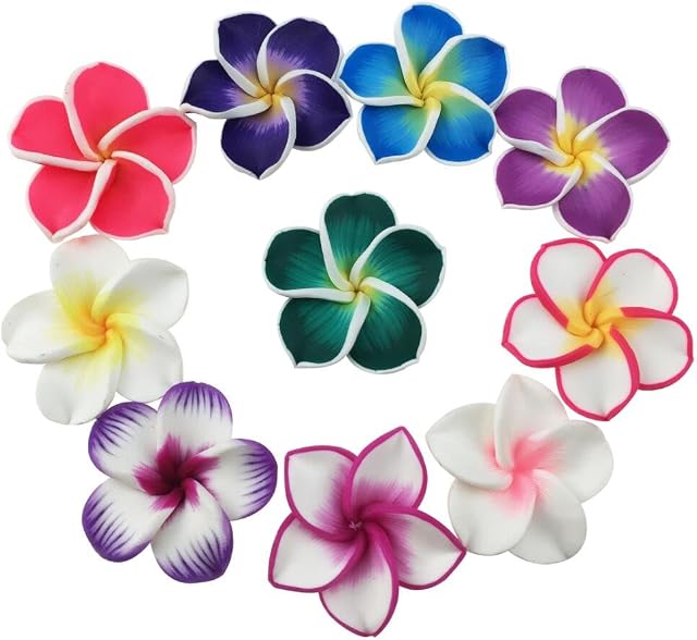 Winterworm Beautiful Colorful Mini Diameter 1.4" Artificial Frangipani Plumeria Hawaiian Flower 50 Pieces for Wedding Party Home Office Decoration Handwork (Assorted Color)